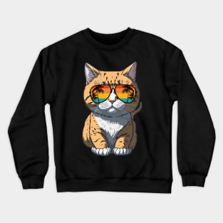 Cool Feline in Shades: Whiskered Purrfection for Cat Miaw Lovers Crewneck Sweatshirt